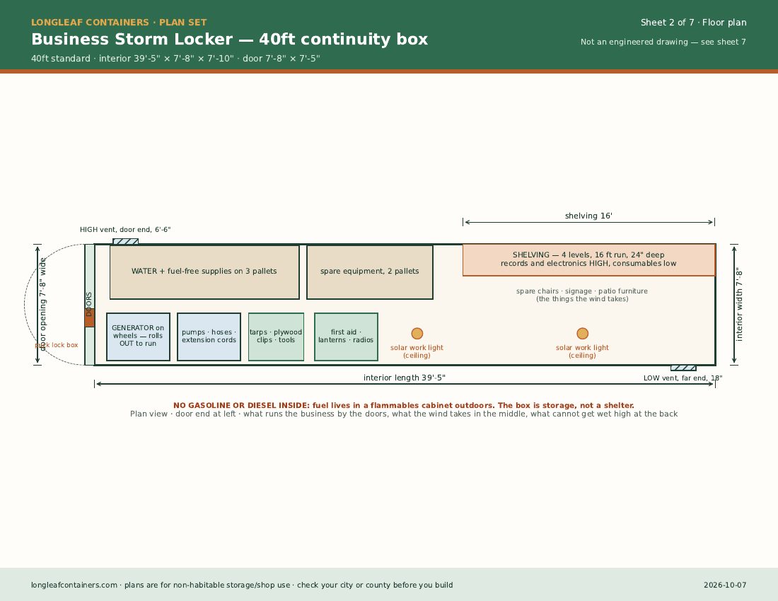 Business Storm Locker plan set: floor plan sheet