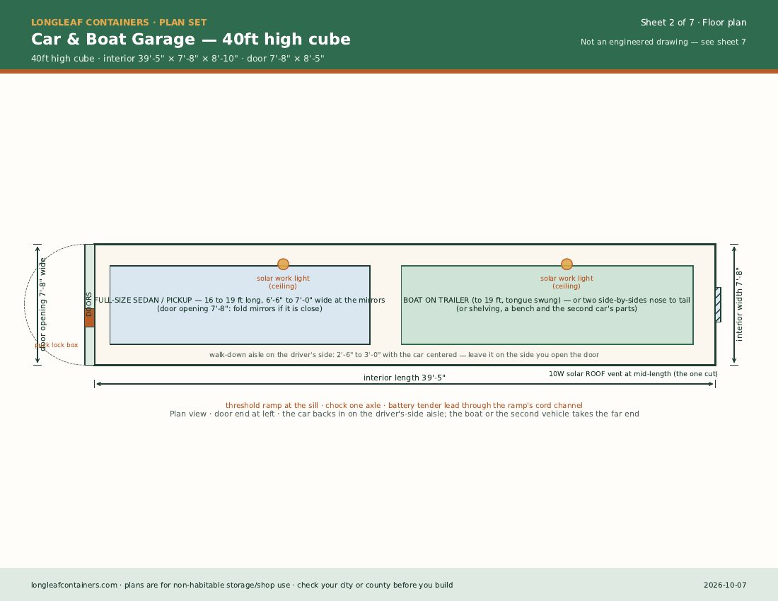 Car & Boat Garage plan set: floor plan sheet