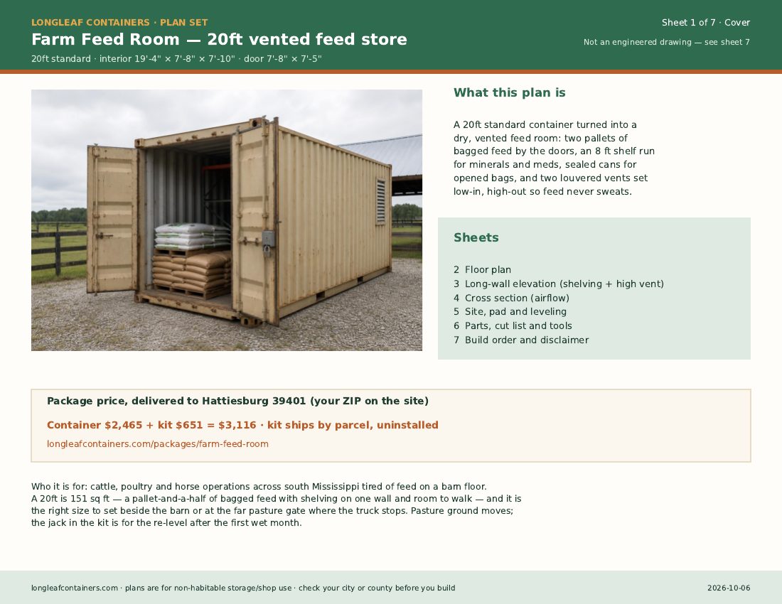 Farm Feed Room plan set: cover sheet