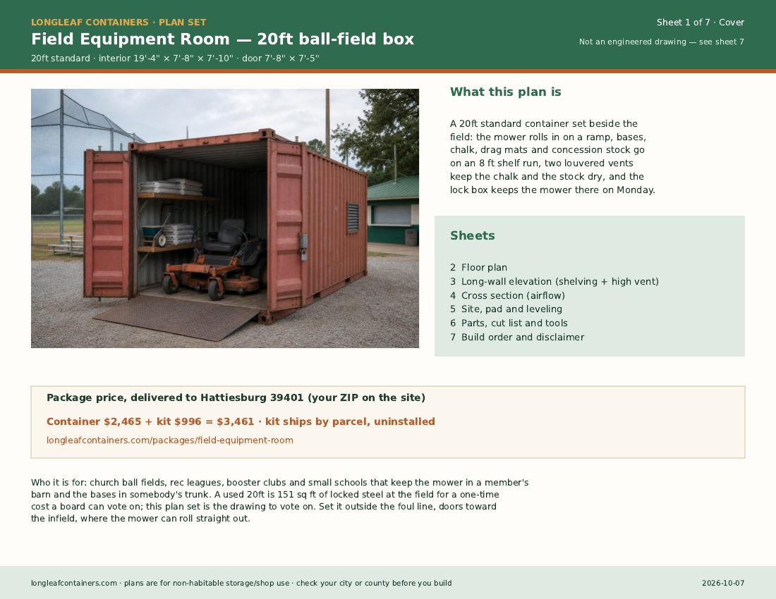 Field Equipment Room plan set: cover sheet