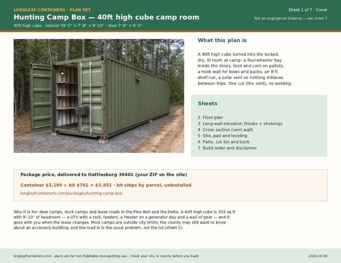 Hunting Camp Box plan set cover sheet