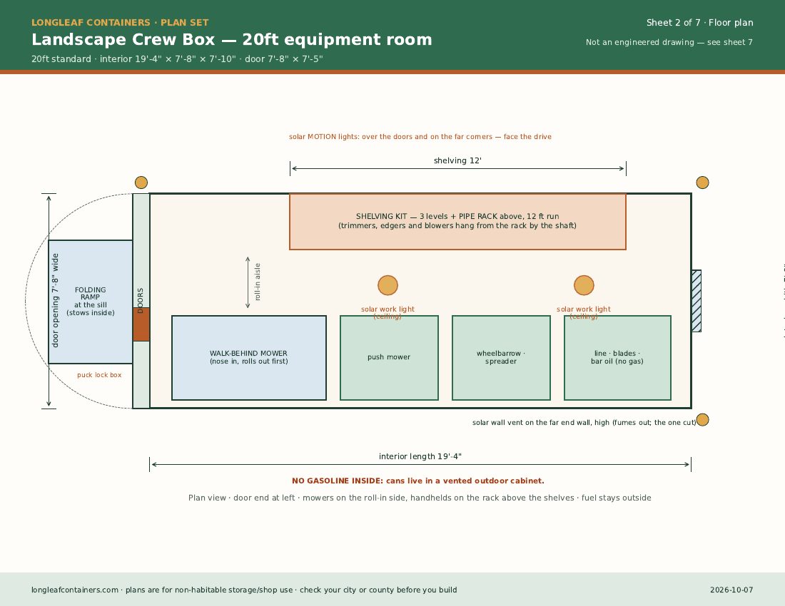 Landscape Crew Box plan set: floor plan sheet
