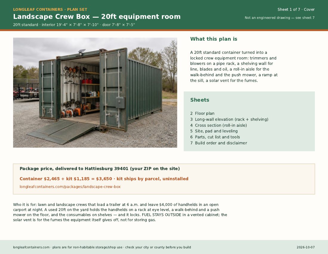 Landscape Crew Box plan set: cover sheet