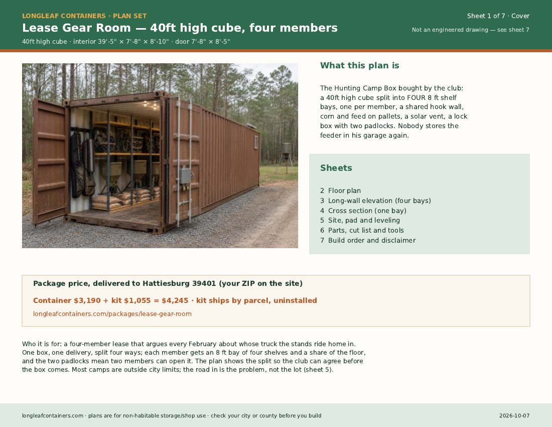 Lease Gear Room plan set: cover sheet
