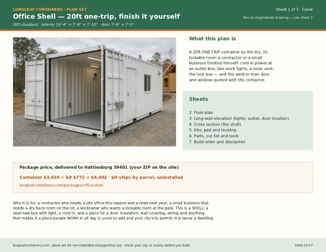 Office Shell plan set: cover sheet