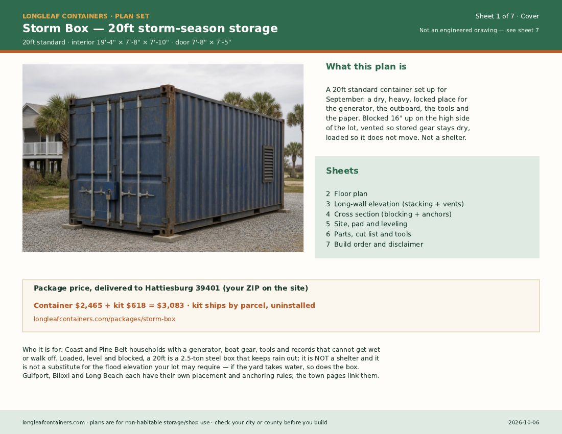 Storm Box plan set: cover sheet
