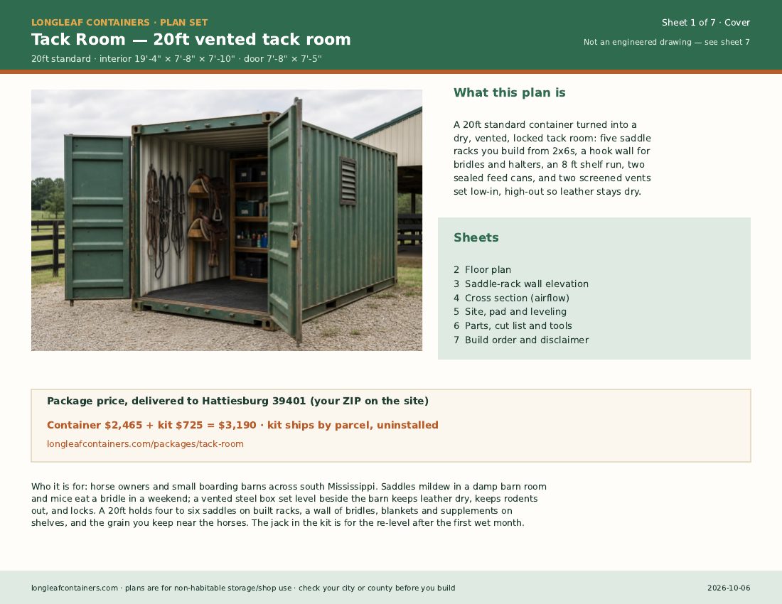 Tack Room plan set cover sheet