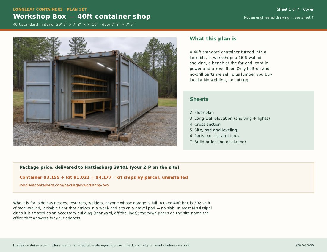 Workshop Box plan set: cover sheet